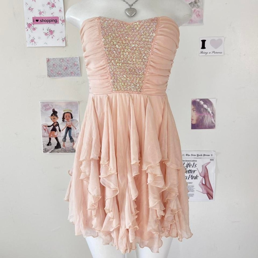 As U Wish Peach Sequin Bodice High-Low Formal Dress